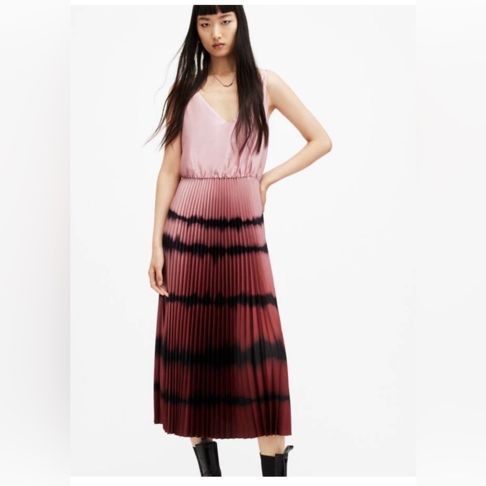 All Saints Curtis pleated tie-dye midi dress
